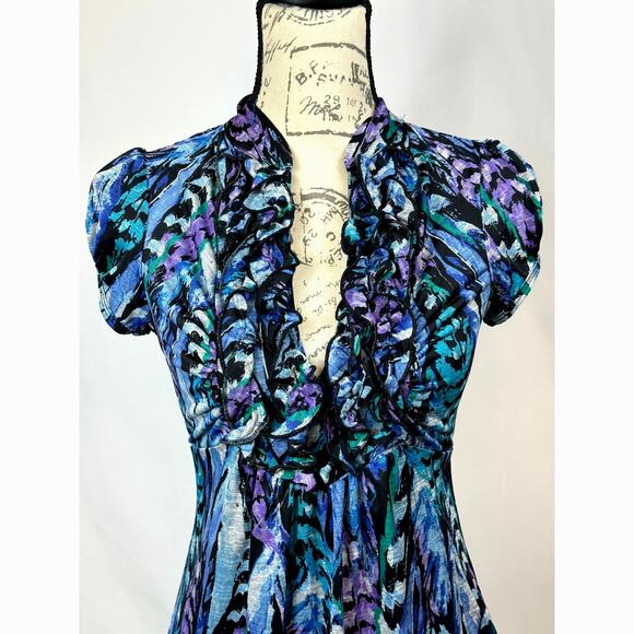 HeartSoul Y2K Baby Doll Ruffle Short Sleeve Top Blue Multi M - Picture 7 of 12